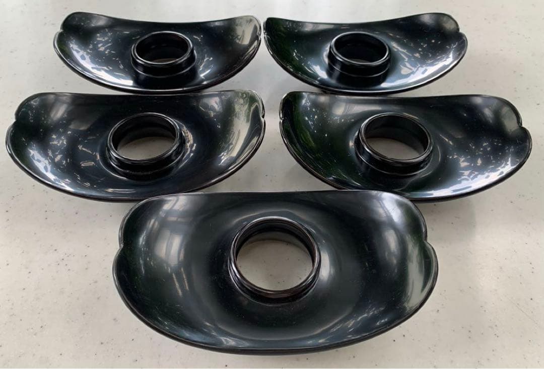 希少　伝統工芸品　輪島塗　高級　高台茶托 5客　黒　無地　珍品