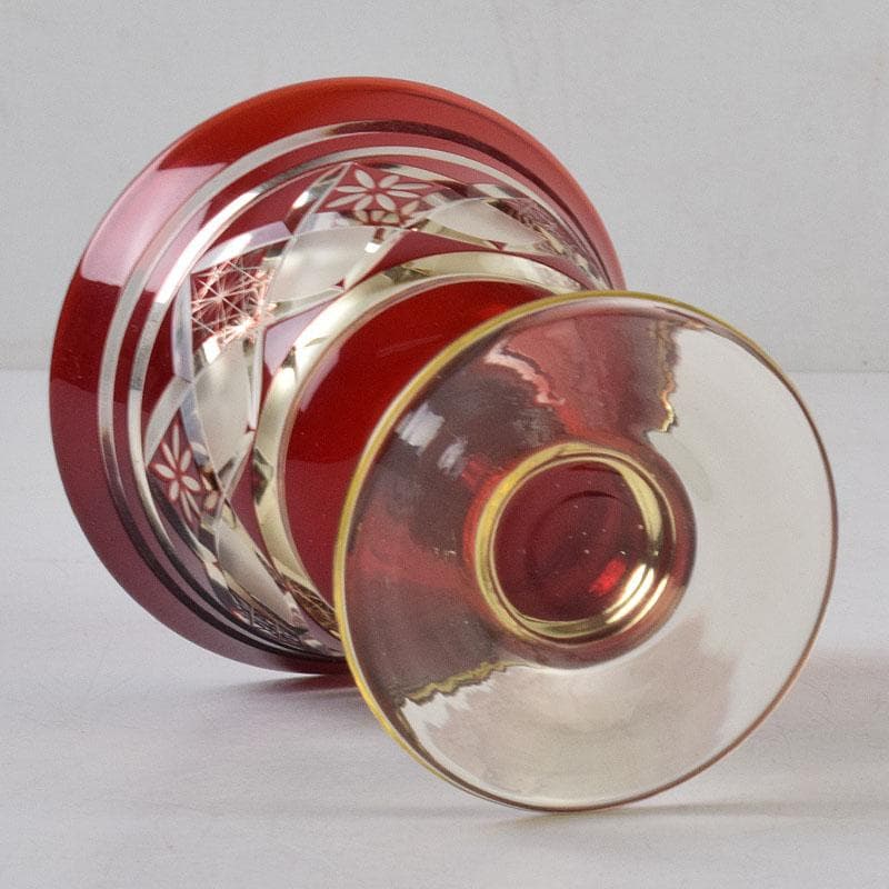 ガラス工芸　江戸切子　華硝　グラス　高杯　箱付　C　R9094