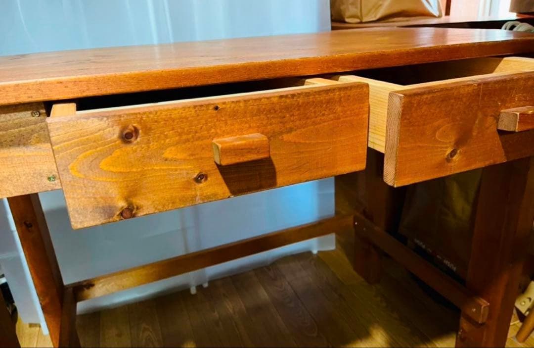 【アンティーク、カントリー】木製デスク•学習机•組み替え机★引き出し有り★無垢材