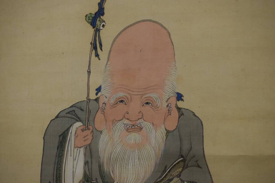 【真作】古市金峨/福禄寿図/幸福、財産、長寿の神様/掛軸☆宝船☆Y-448　JM