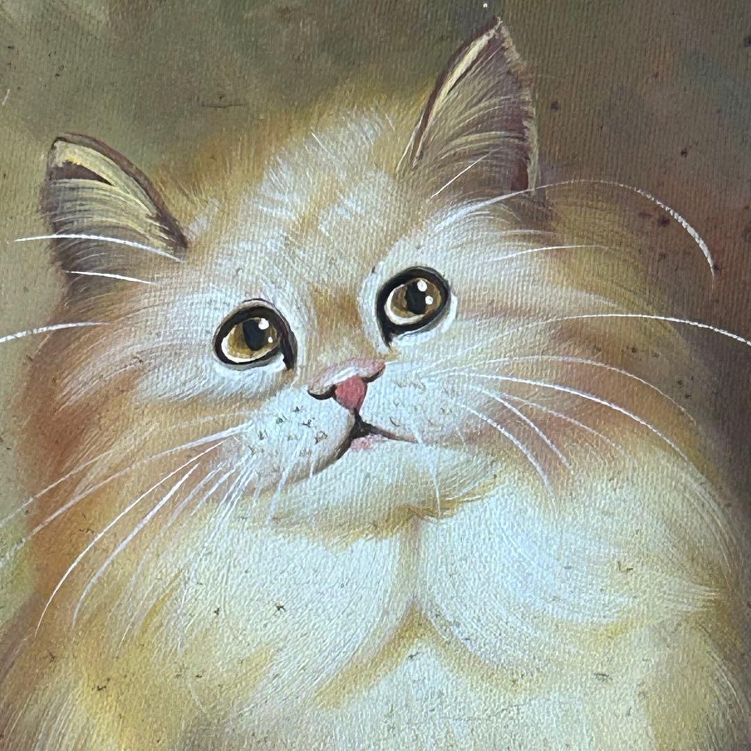 可愛い猫　油絵　額
