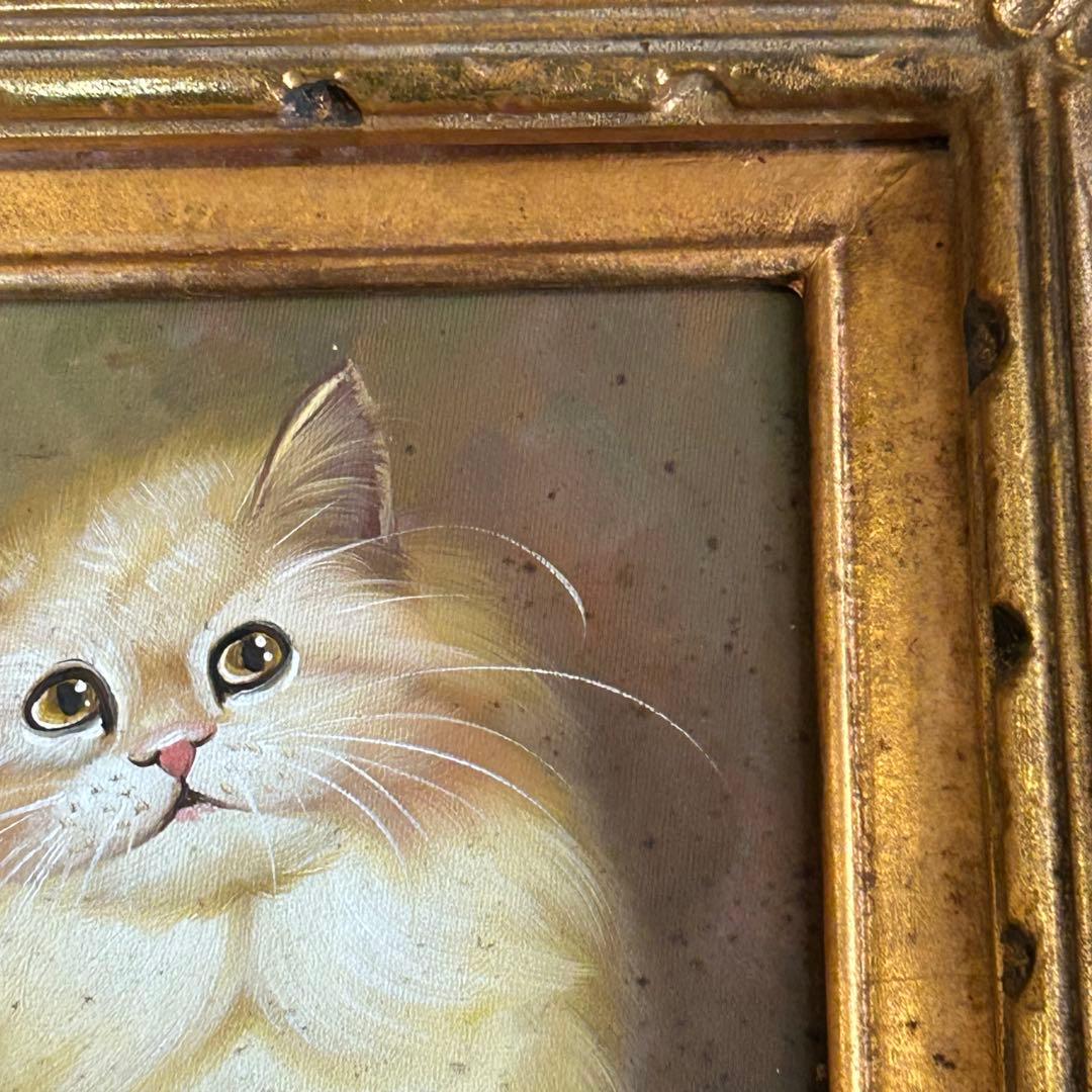 可愛い猫　油絵　額