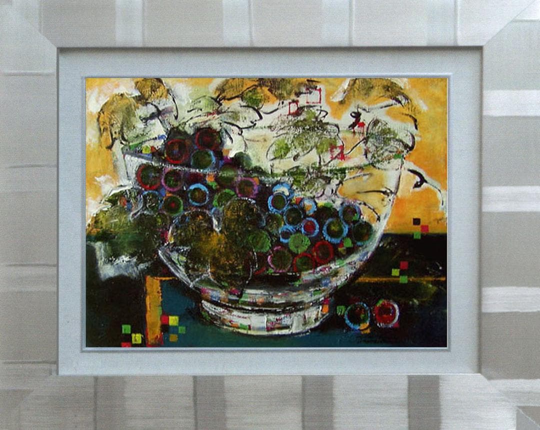 油絵 絵 絵画 インテリア 額付(黒) uF6-061203 静物 果物 ぶどう