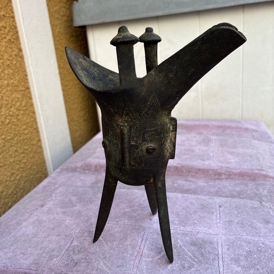 古風な青銅製三脚ワイン容器、ジュエ、宋明朝 三国志覇道　爵杯＆孫堅頭巾