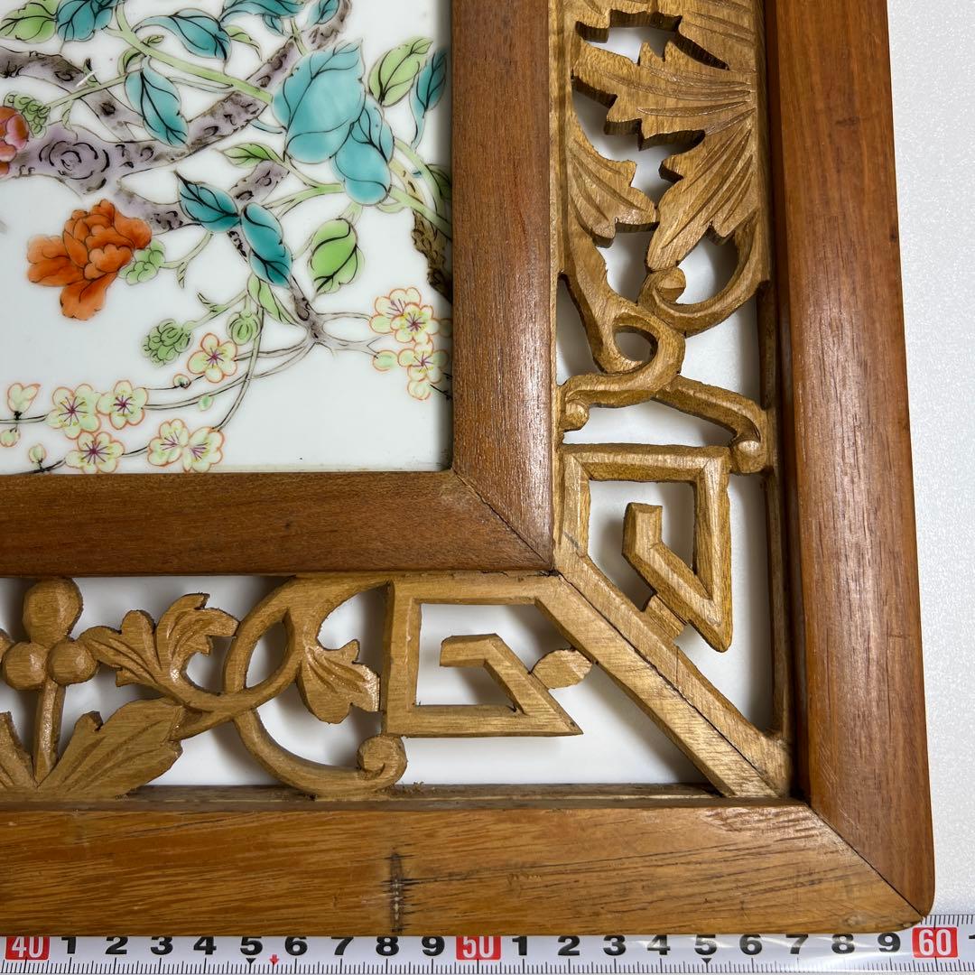中国美術　粉彩花鳥文陶板画　東Y7-0902⭐︎2Fトヒト