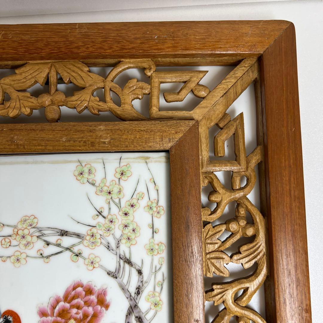 中国美術　粉彩花鳥文陶板画　東Y7-0902⭐︎2Fトヒト