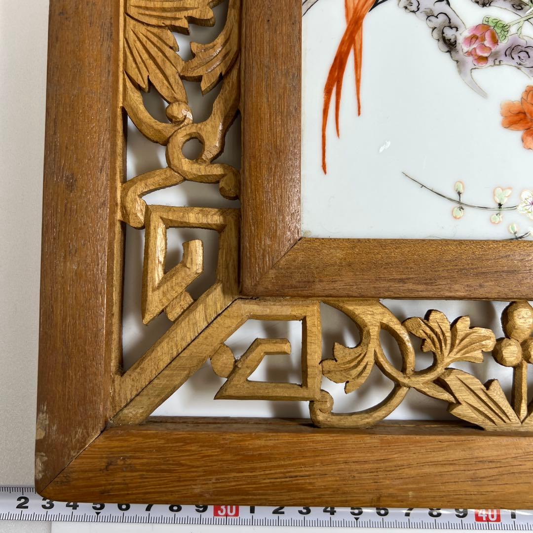 中国美術　粉彩花鳥文陶板画　東Y7-0902⭐︎2Fトヒト