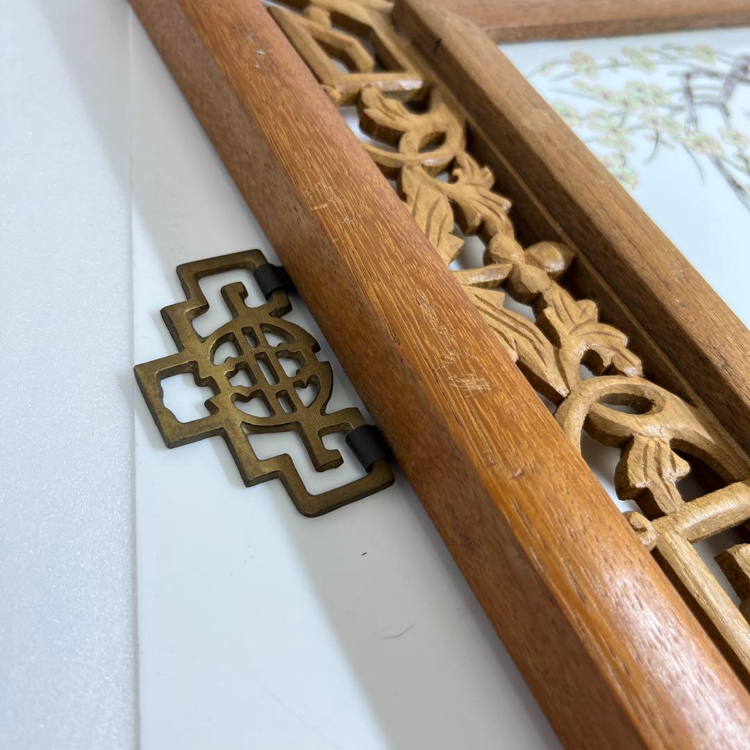 中国美術　粉彩花鳥文陶板画　東Y7-0902⭐︎2Fトヒト