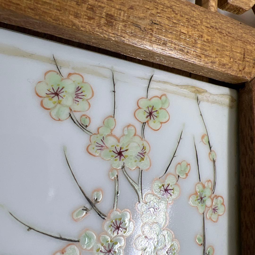 中国美術　粉彩花鳥文陶板画　東Y7-0902⭐︎2Fトヒト