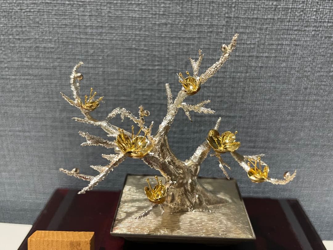 純銀盆栽　１号　梅　光則作 置物 ガラスケース入りインテリア シルバー細工　梅金