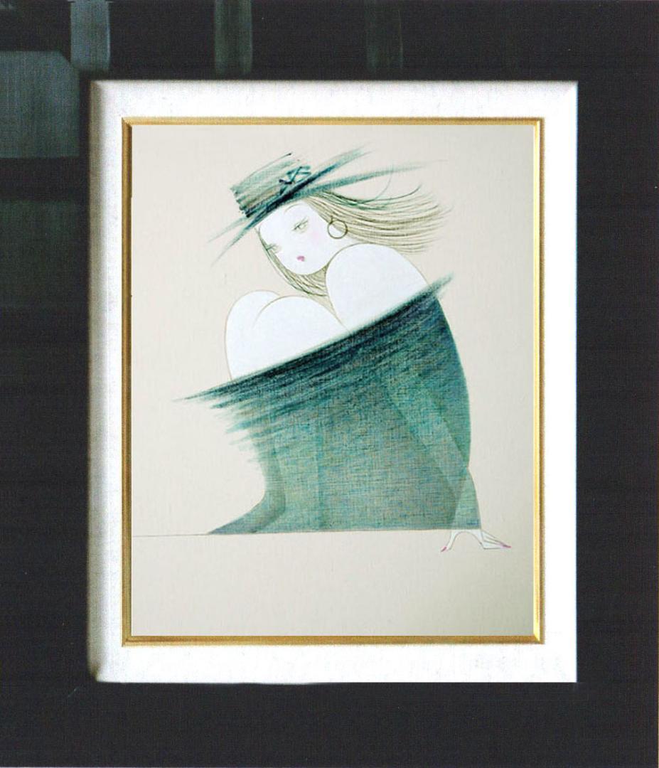 油絵 絵 絵画 インテリア 額付(黒) F6-080114 人物 女性像