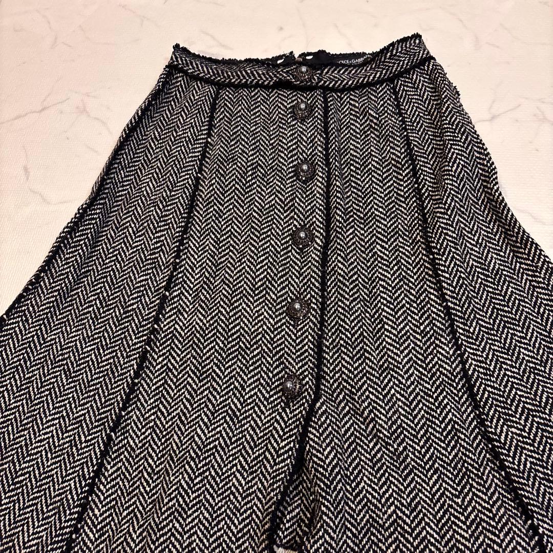 DOLCE&GABBANA ヘリンボーン フレアスカート 40