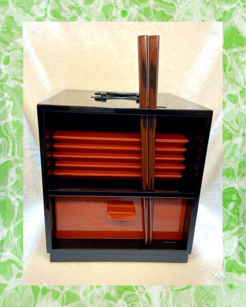 茶道具 漆器 手提げ 菓子器揃 銘々皿 黒と朱【匿名配送】