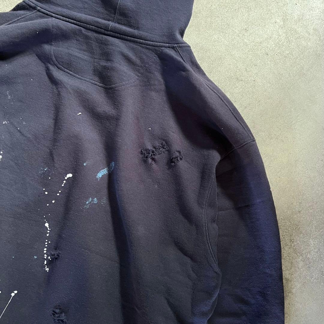 チャンピオン ボロスウェット ペンキ ジップパーカー XXL ネイビー