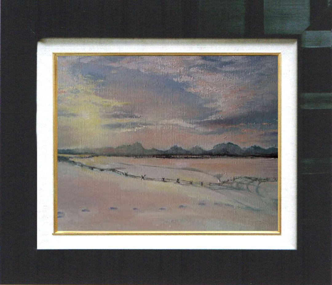 油絵 菅家令子 絵 絵画 インテリア 額付(黒) F6-030707 雪 朝夕陽