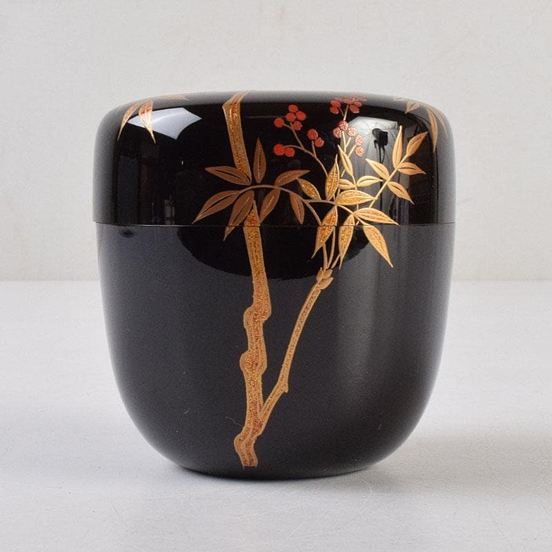 オオシモ　田中宗凌作　螺鈿装飾　縁金　南天　中棗　共箱　M　R9290