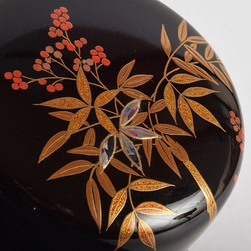 オオシモ　田中宗凌作　螺鈿装飾　縁金　南天　中棗　共箱　M　R9290