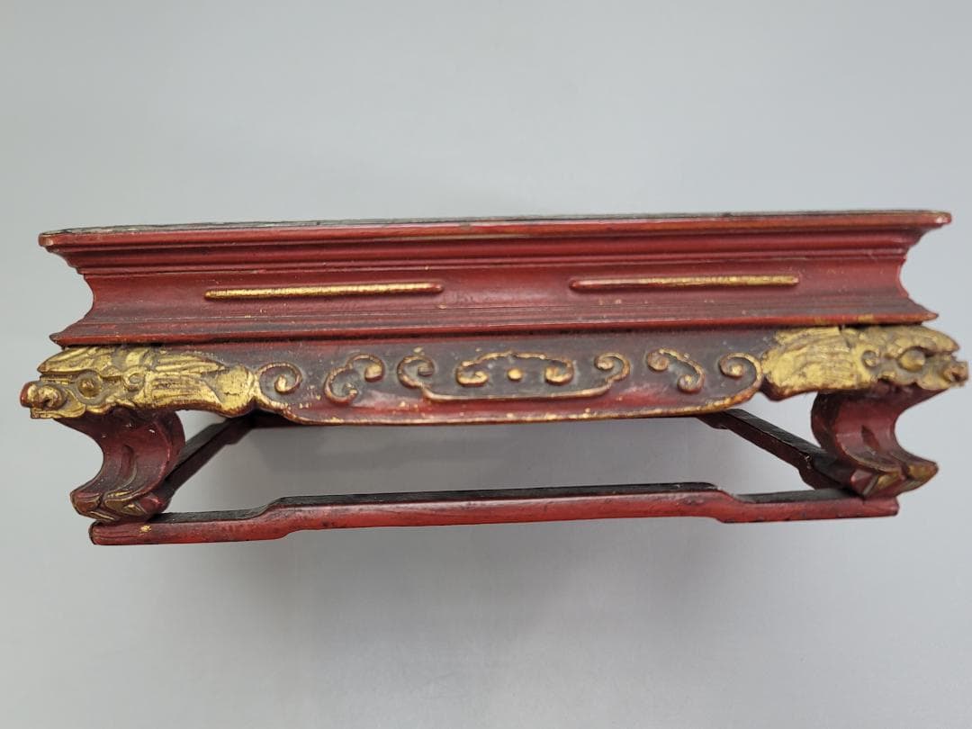 中国美術 螺鈿 獅子紋 朱漆 香炉台 DT507