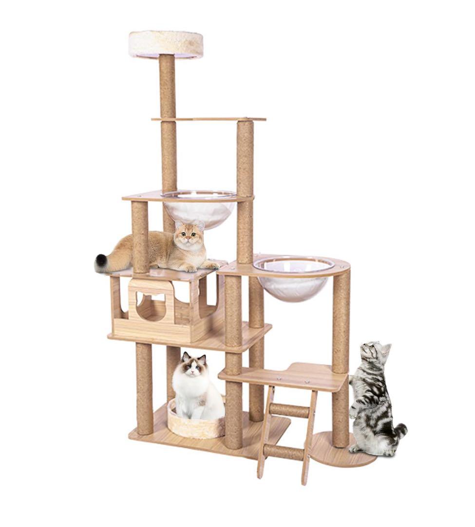 キャットタワー 6階建てのタワー 透明のスペースカプセル 大きくてスリムデザイン