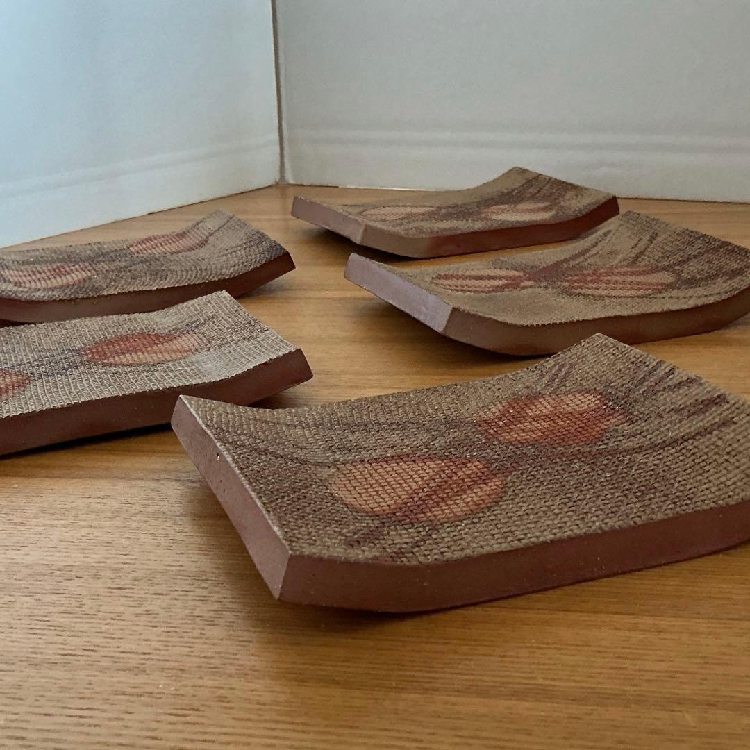 備前焼　緋襷　銘々皿　5客セット　共箱付き　石野充信作