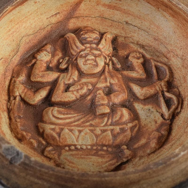 茶道具　交趾焼　獅子文　蓋裏仏像刻　懐中仏　香合　蓋物　C　R9390