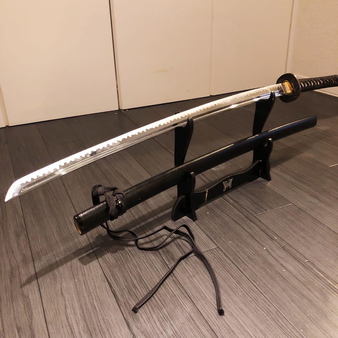 ウィッスキ　高級模造刀　居合刀　樋入り刀身　黒拵え　亜合金刀身