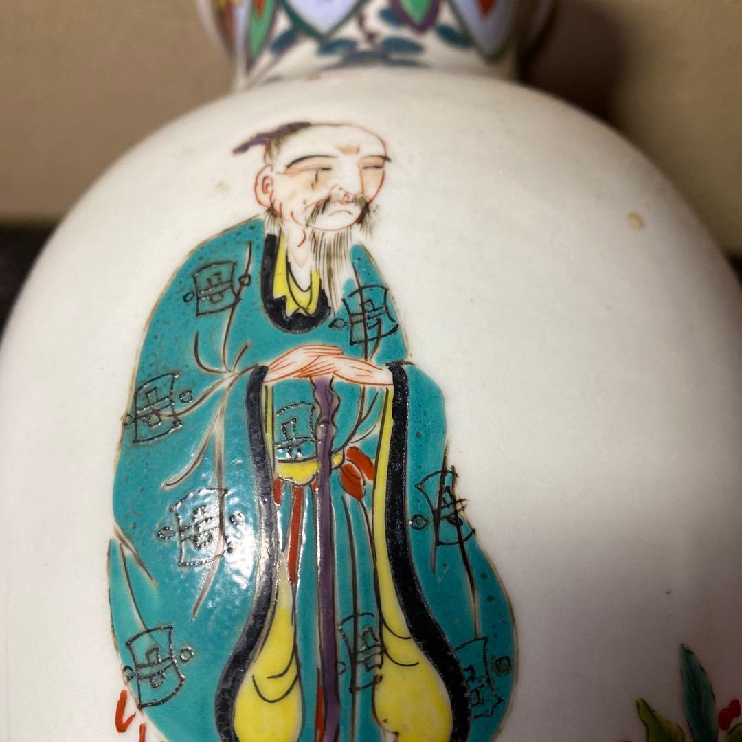 中国美術　古玩　色絵仙人図花瓶