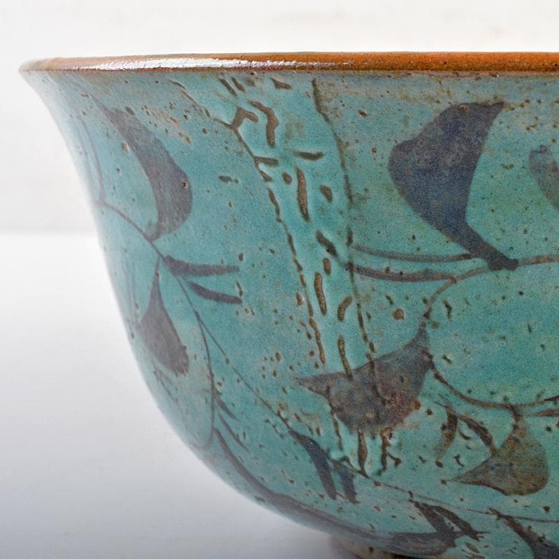 九谷焼　古九谷　青手九谷　草文　菓子鉢　時代箱付　V　R7129