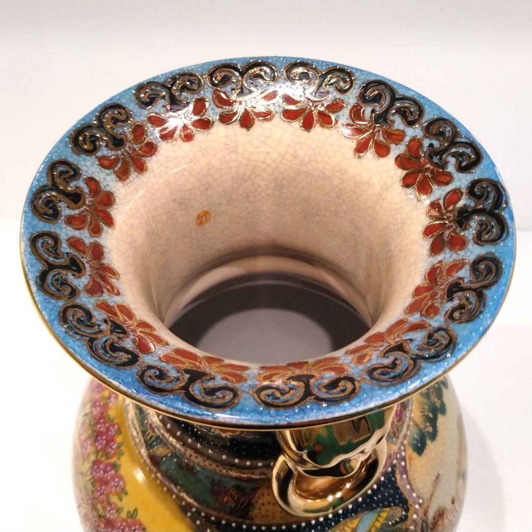 薩摩焼 金襴手 金彩 色絵 色錦 豪華絢爛 武者図 美人画 飾り壺 古美術 花器