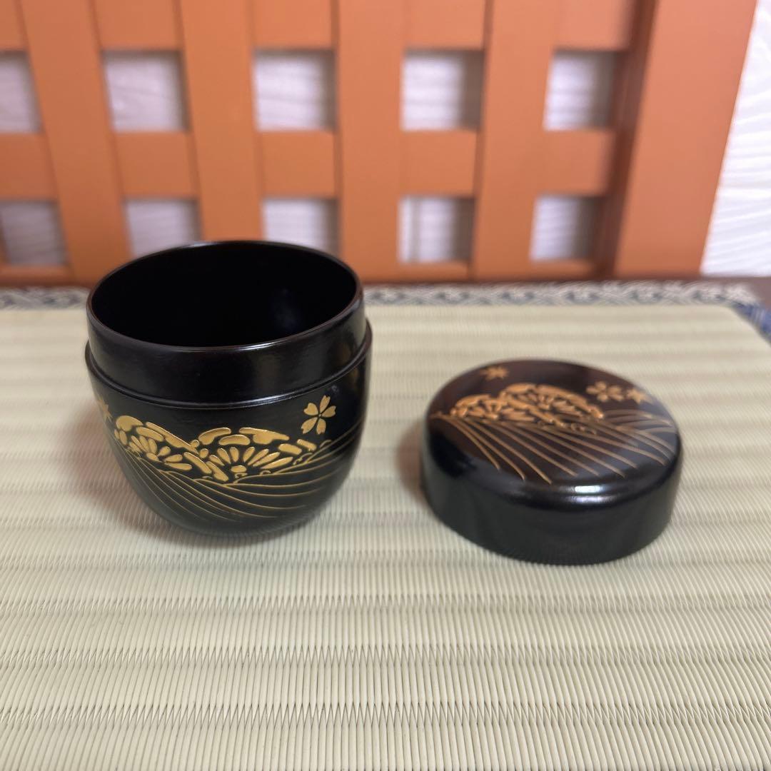 石井隆鳳作　一閑波車蒔絵　利休棗　共箱　茶道具