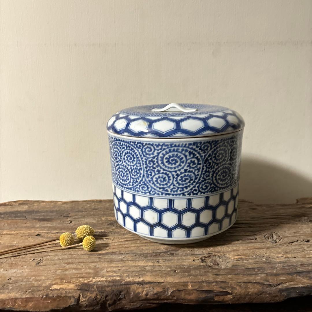 古伊万里たこ唐草蓋物　アンティーク 古道具　骨董　蕎麦猪口　検:李朝.白洲正子