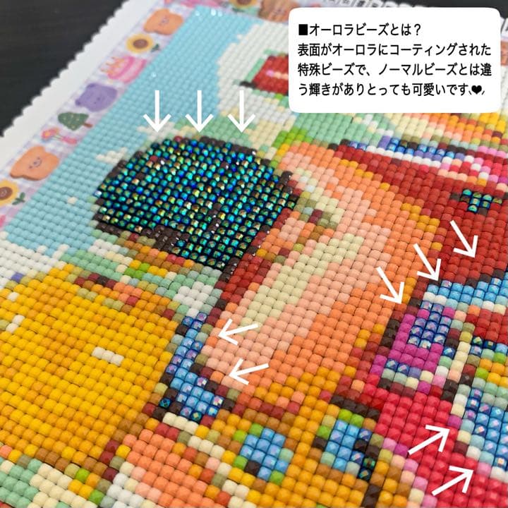 【オーロラビーズ入り】ダイヤモンドアート A3 お洒落 ピンク／1894AB