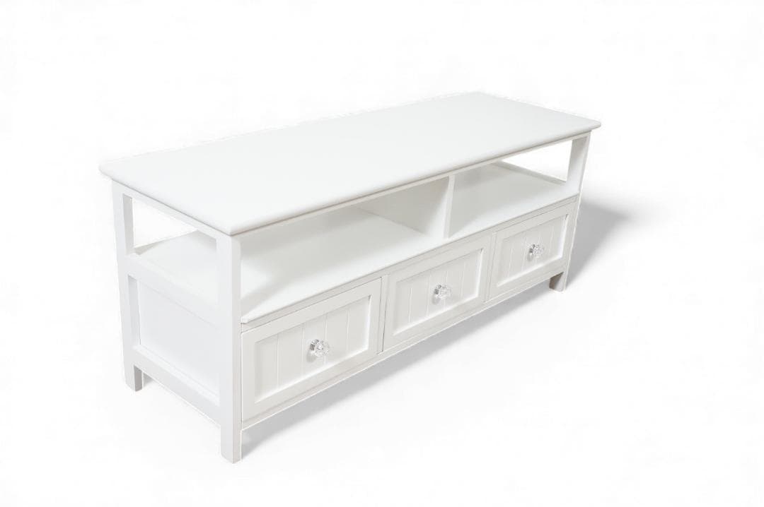 フォロー割幅100㎝【新品】クリスタル取っ手付き 白いテレビ台 アンティーク調