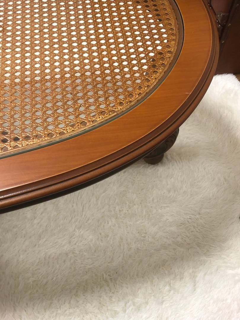 イタリア ヴィンテージ♦️彫刻×ラタン♦️高級 ガラス天板 テーブル♦️北欧風♦️送料込