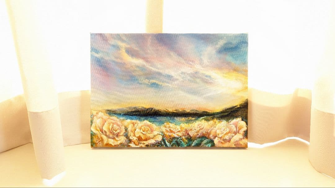 風景画　油絵風景画　一点物真筆painterTMK 朝焼け空　夕焼け空　薔薇絵画