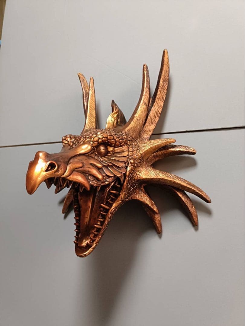 ドラゴンの頭部 壁掛け アンティーク アート オブジェ　美術品　銅色
