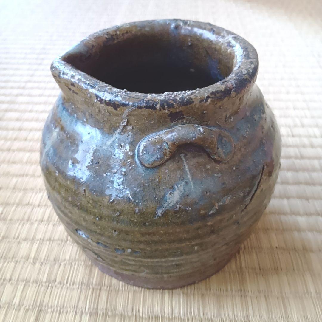 骨董品 古瀬戸風 小壺 油壺 耳付 古陶器 茶道具 アンティーク 片口壺