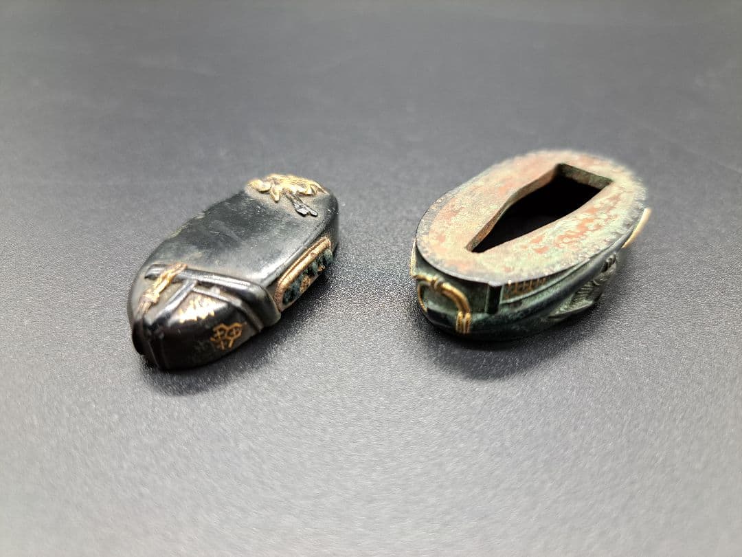 野鳥金象嵌柄頭縁頭揃い 日本刀 刀 刀装具 時代物 真剣 居合い 刀剣美術 侍