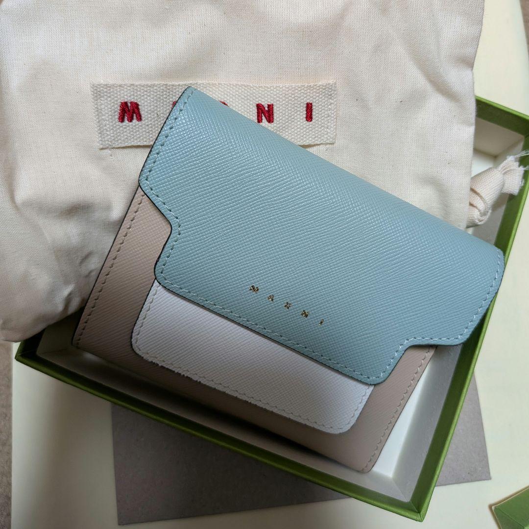 MARNI ライトグリーン、ホワイト、ブラウン サフィアーノレザー製ウォレット