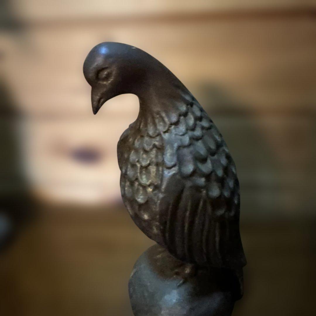 ヴィンテージ　木製 鳥の彫刻 ダークブラウン