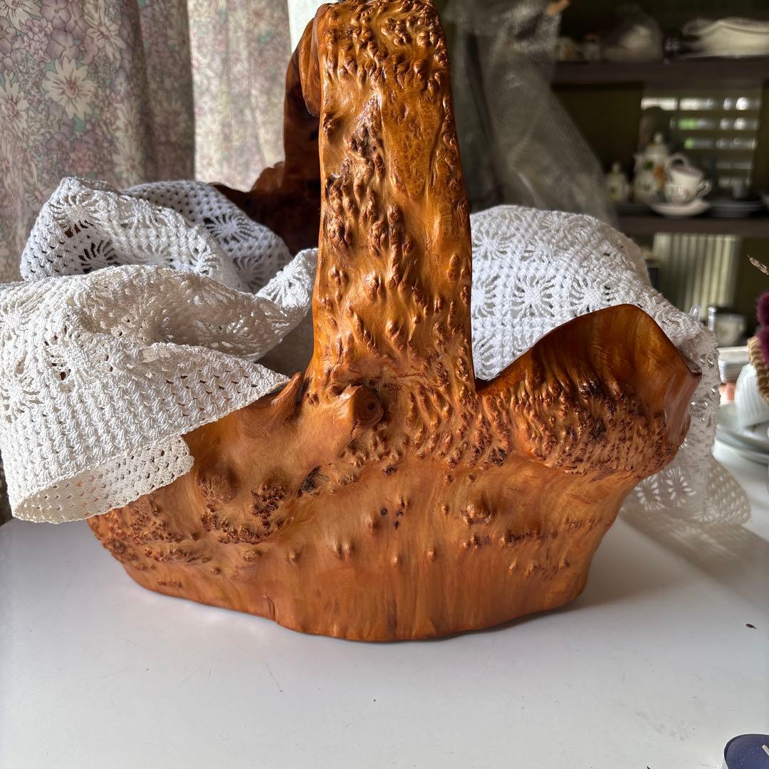 ヴィンテージ　天然木　くり抜き　カゴ　切り株 バスケット カゴ 職人　工芸品　大