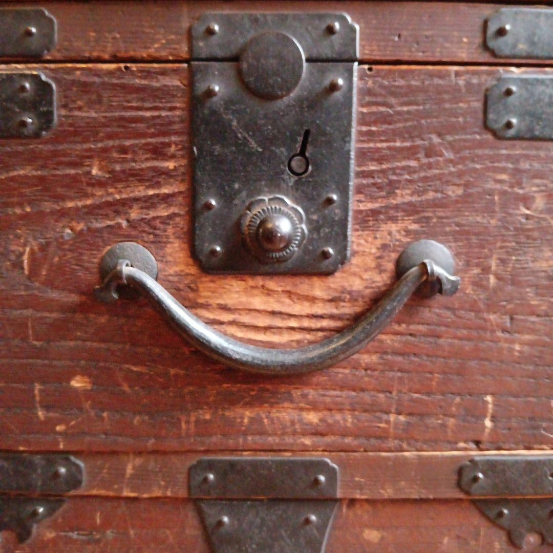 幕末〜明治初期頃　帳場箪笥 商家用／鉄金具多数／書き印あり