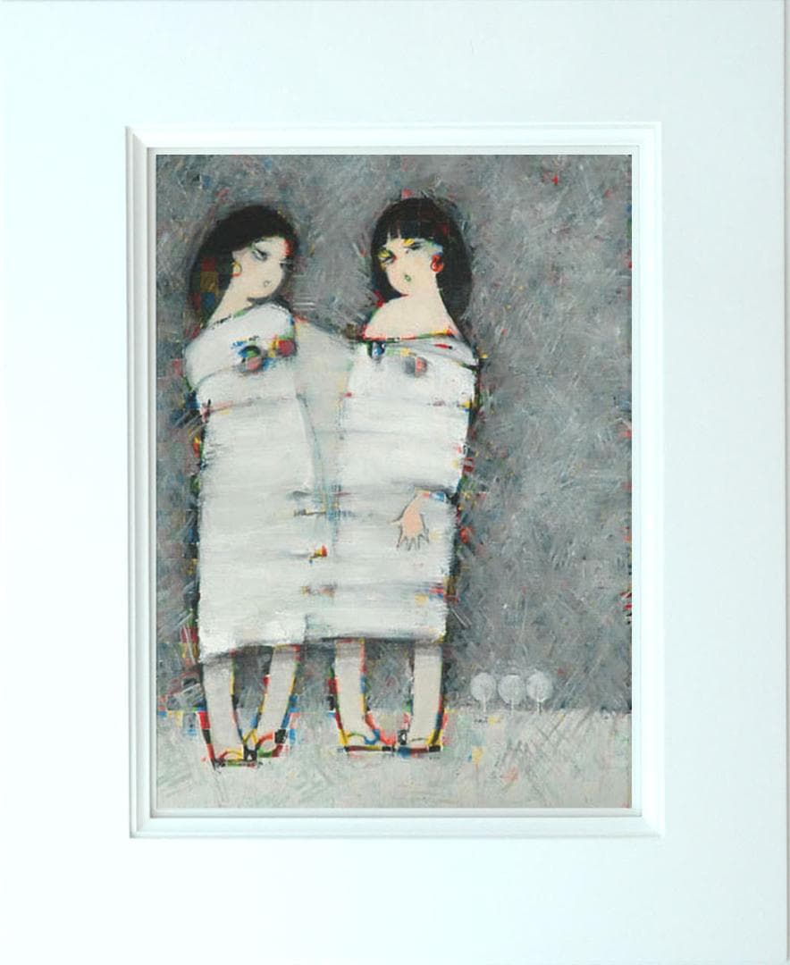 油絵 菅家令子 絵 絵画インテリア額付(白) F6-083211人物 雪国の子供