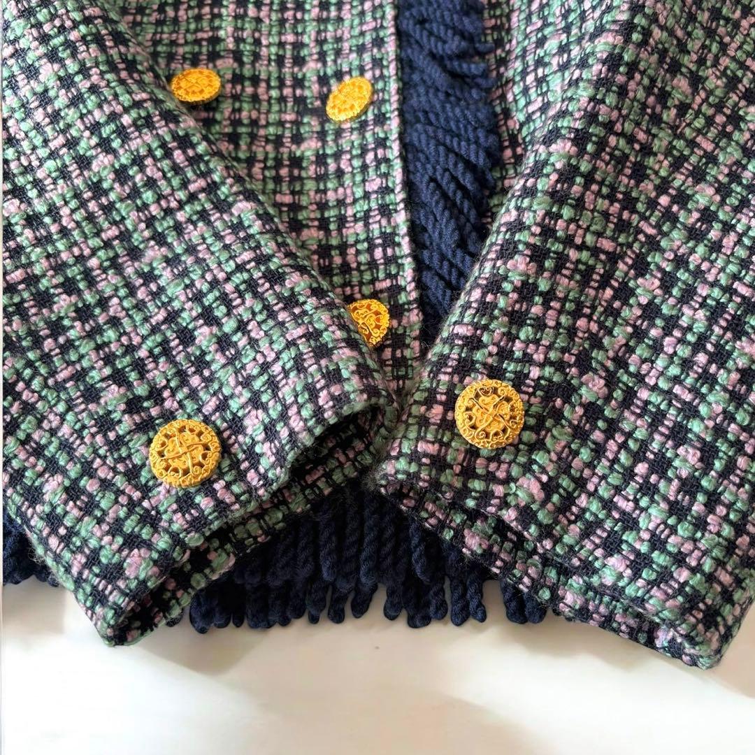 ミックスツイード　バブリースーツ　フリンジ　金ボタン　日本製