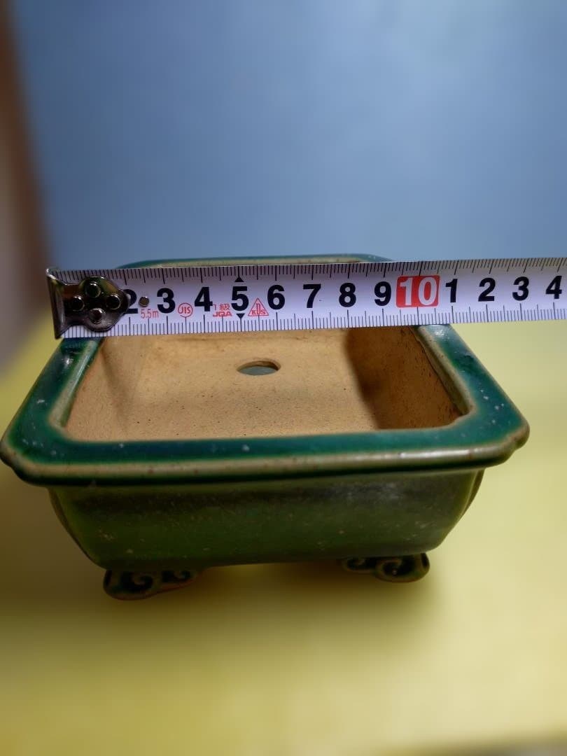 緑色の長方形陶器、小品盆栽鉢