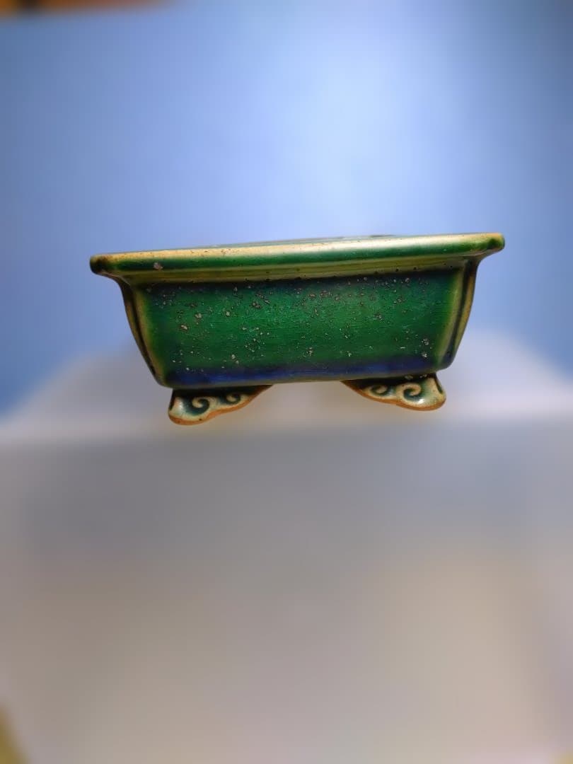 緑色の長方形陶器、小品盆栽鉢