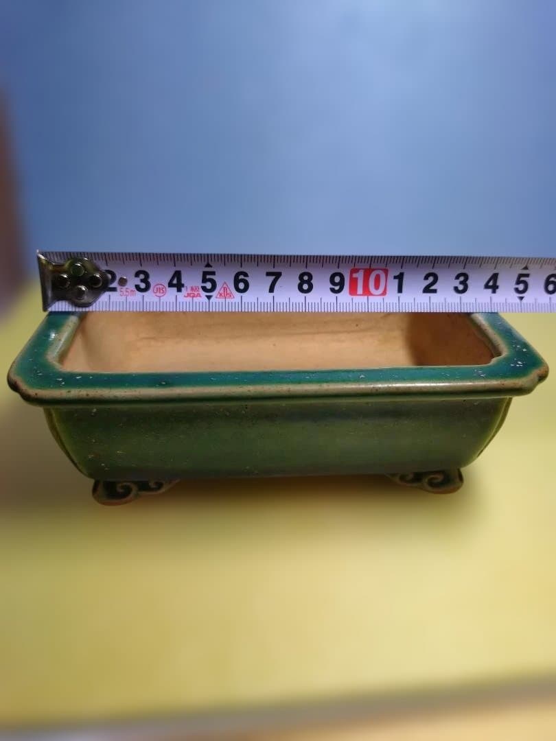 緑色の長方形陶器、小品盆栽鉢