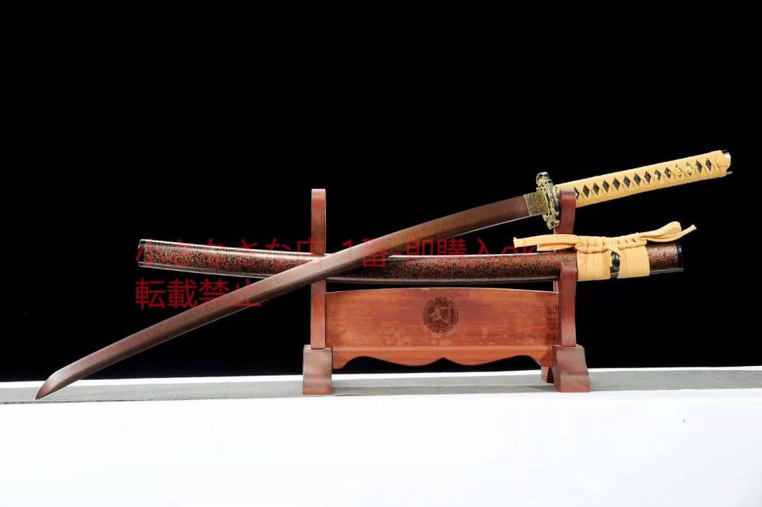 ダマスカス発赤武者刀【千秋】  古兵器 武具 刀装具 日本刀 模造刀 居合刀