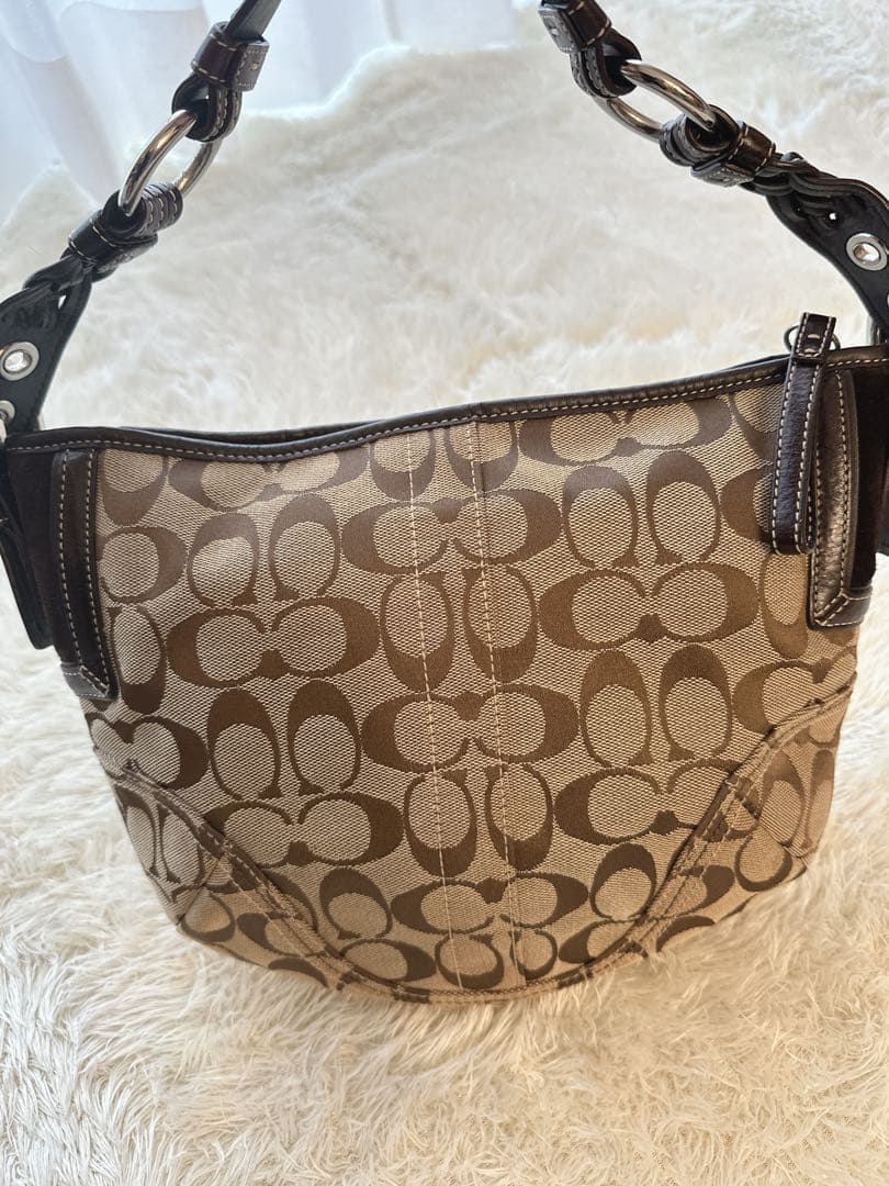 美品 COACH コーチ ワンショルダー バッグ シグネチャー ブラウン系