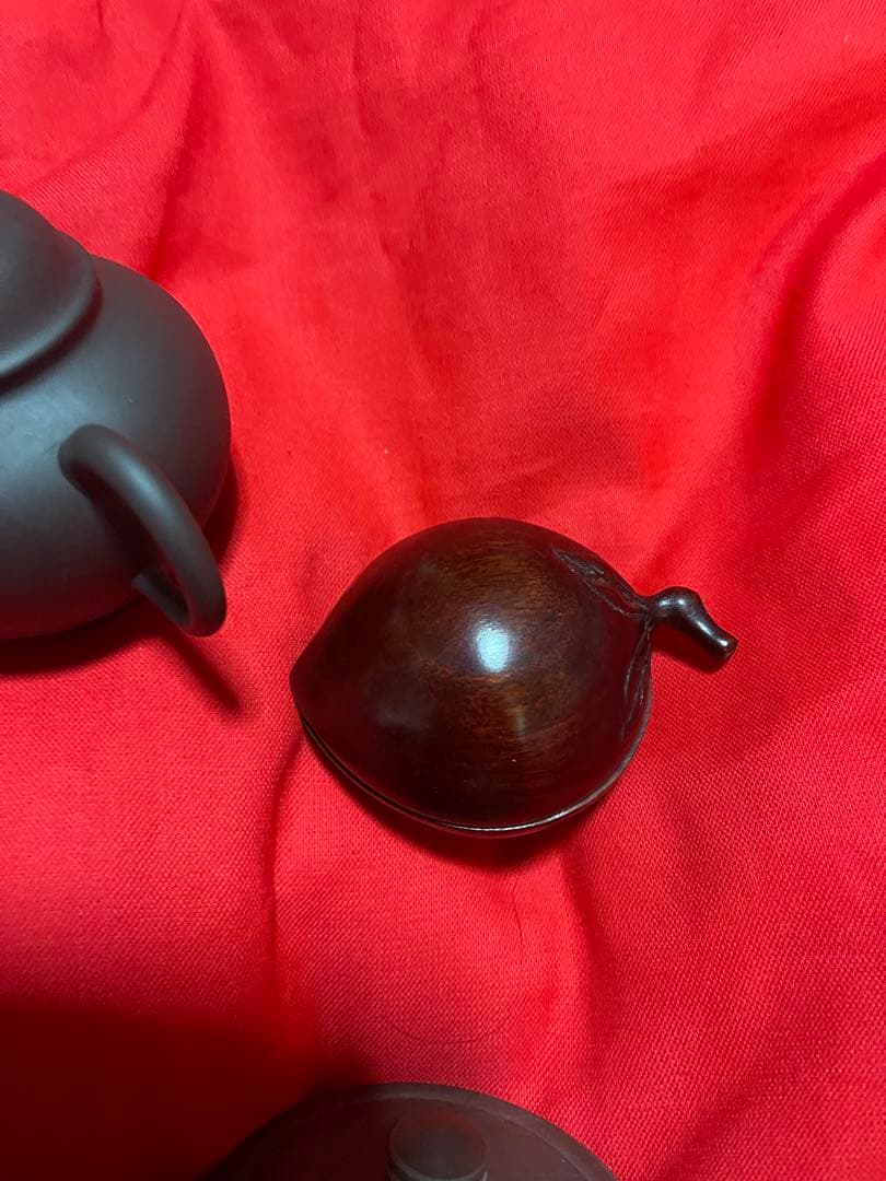 中国茶器紫泥朱泥宜興紫砂江蘇茶玩茶寵 急須1茶入1蓋付湯呑2茶寵4(年数経過品)